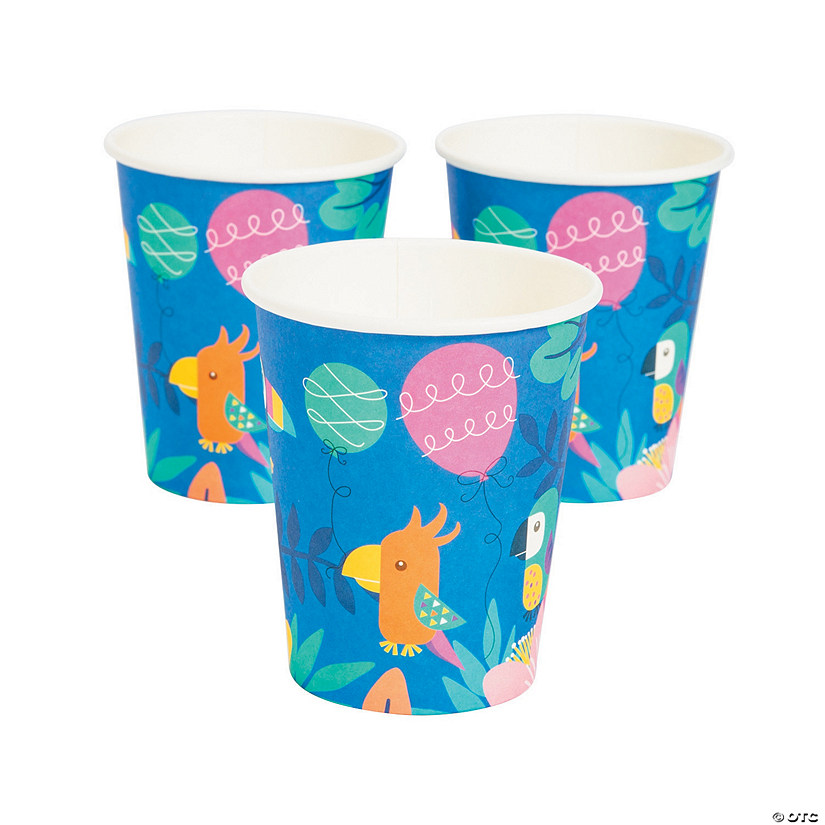 6 oz. Tropical Toucan & Parrot Pastel Disposable Paper Cups - 10 Ct. Image