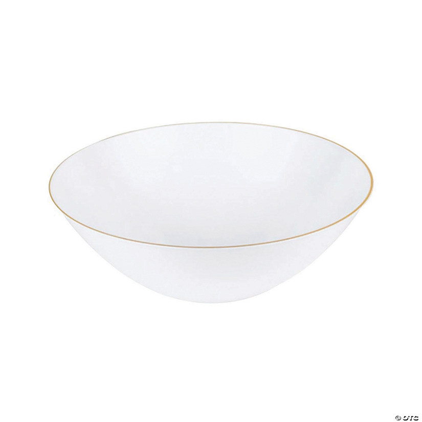 6 oz. White with Gold Rim Organic Round Disposable Plastic Dessert Bowls (90 Bowls) Image