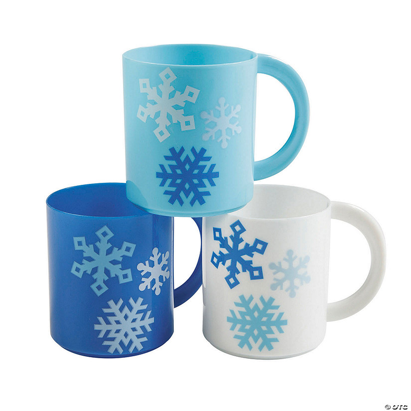 6 oz. Winter Snowflakes White & Blue BPA-Free Plastic Mugs - 12 Ct. Image