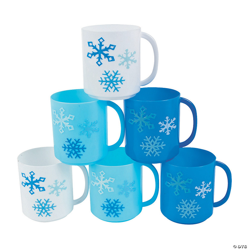 6 oz. Winter Snowflakes White & Blue BPA-Free Plastic Mugs - 12 Ct. Image