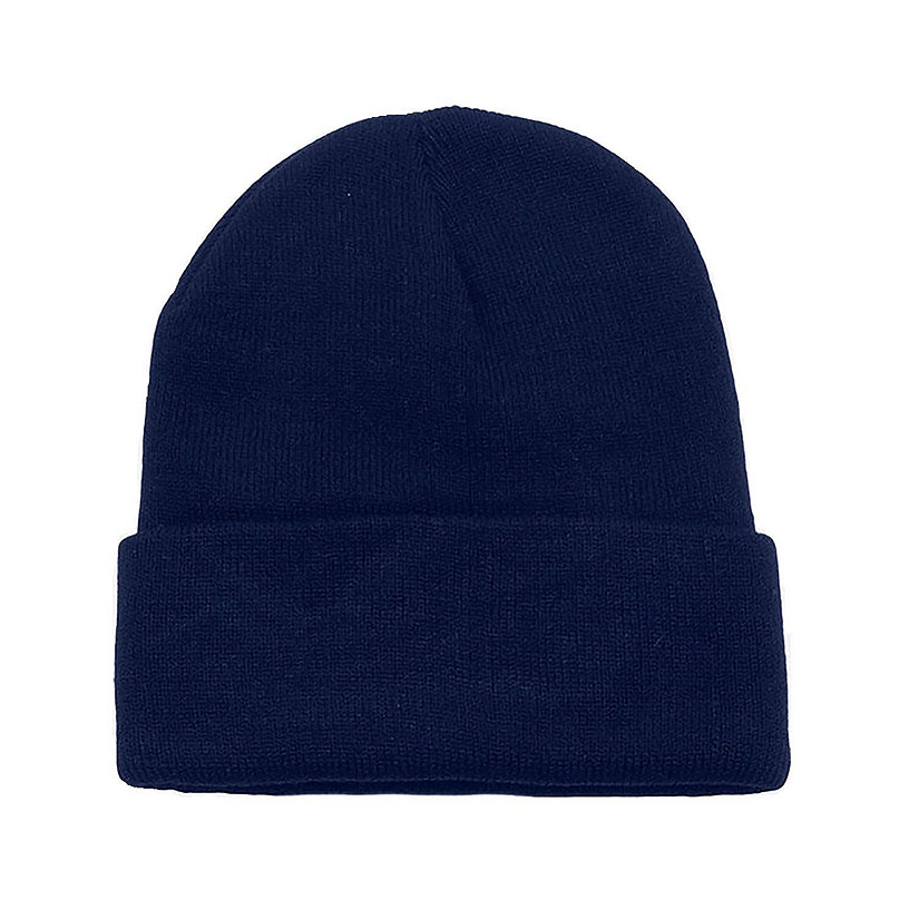 6 Pack Plain Long Cuffed Beanie for Mens and Womens Skulls (Navy Blue) Image