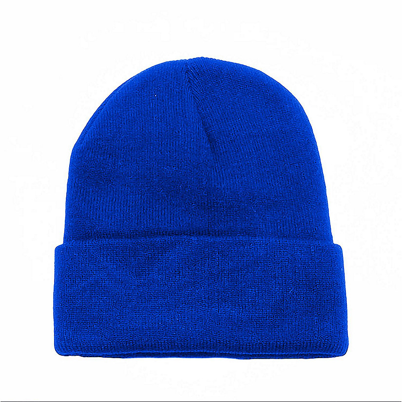 6 Pack Plain Long Cuffed Beanie for Mens and Womens Skulls (Royal Blue) Image