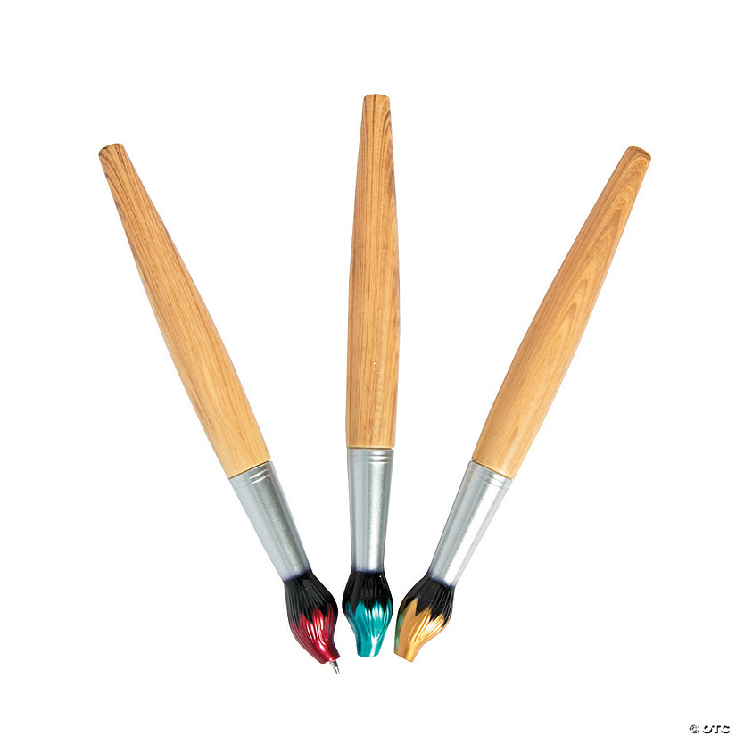 6" Paintbrush-Shaped Black Ink Plastic Pens - 12 Pc. Image