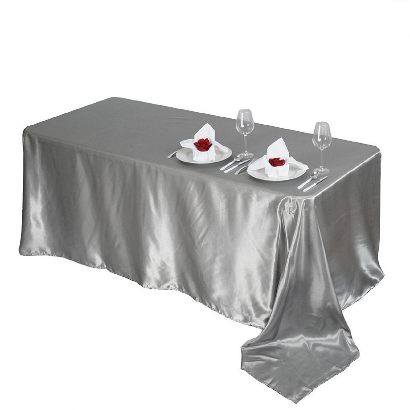 6 Pcs 90X156" Satin Rectangular Tablecloths Wedding Catering Dining Decorations Image