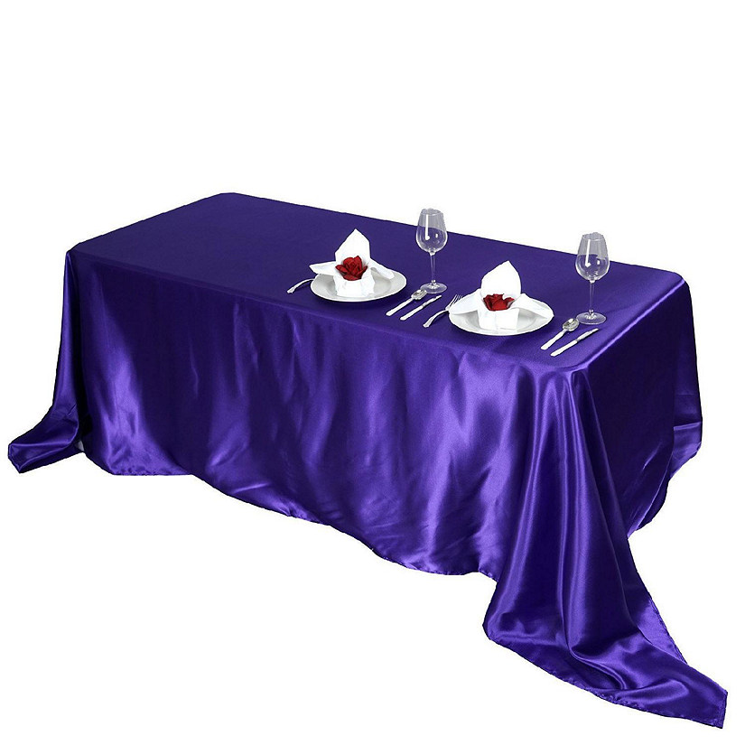6 Pcs 90X156" Satin Rectangular Tablecloths Wedding Catering Dining Decorations Image