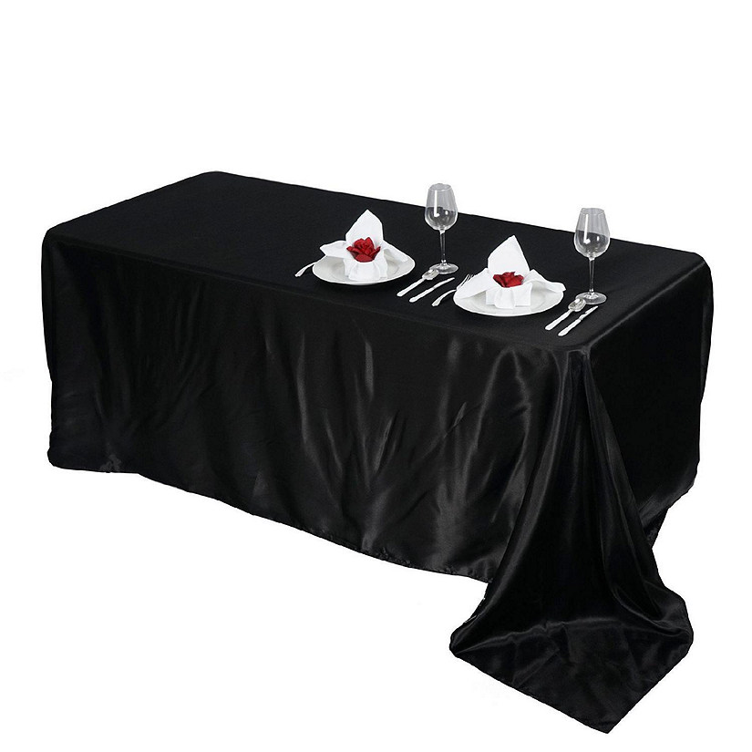 6 Pcs 90X156" Satin Rectangular Tablecloths Wedding Catering Dining Decorations Image