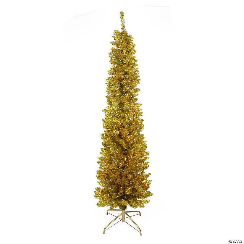6' Pencil Gold Tinsel Artificial Christmas Tree  Unlit Image