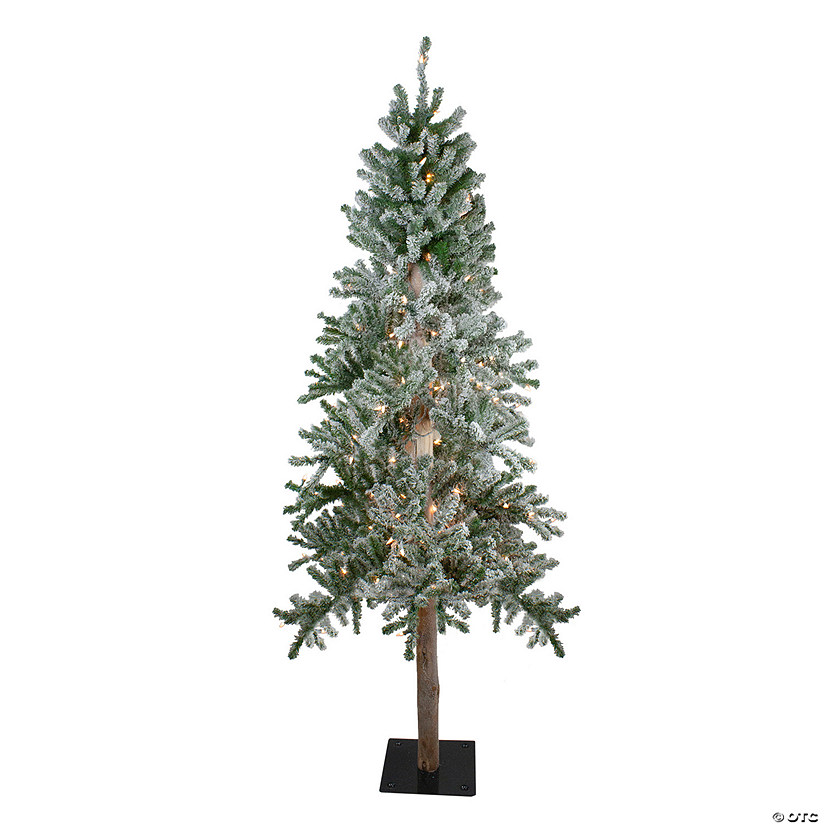 6' Pre-Lit Flocked Alpine Artificial Christmas Tree  Clear Lights Image
