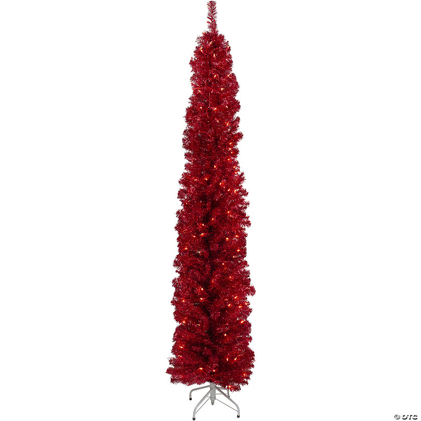 6' Pre-Lit Pencil Red Artificial Christmas Tree - Clear Lights Image