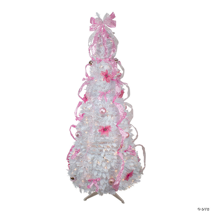 6' Pre-Lit White and Pink Pre-Decorated Pop-Up Artificial Christmas Tree Image
