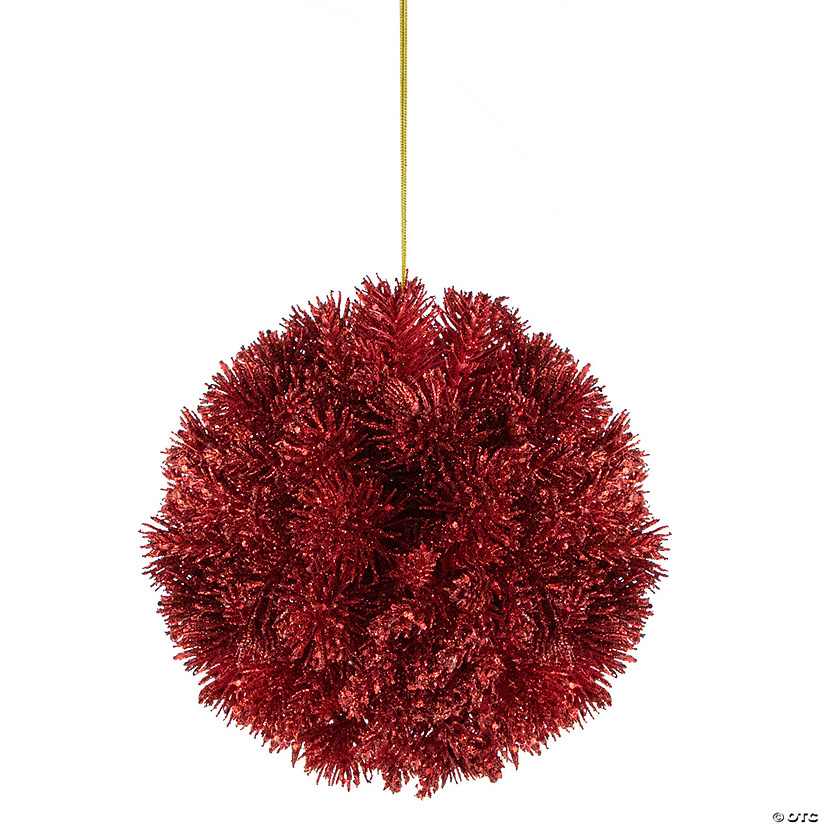 6" Red Glittered Pine Christmas Ball Ornament Image
