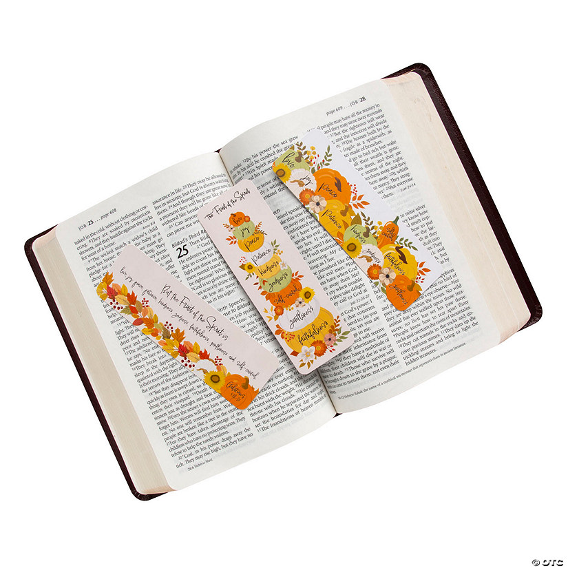 6" Religious Fruits of the Spirit Fall Pumpkin Cardstock Bookmarks - 24 Pc. Image