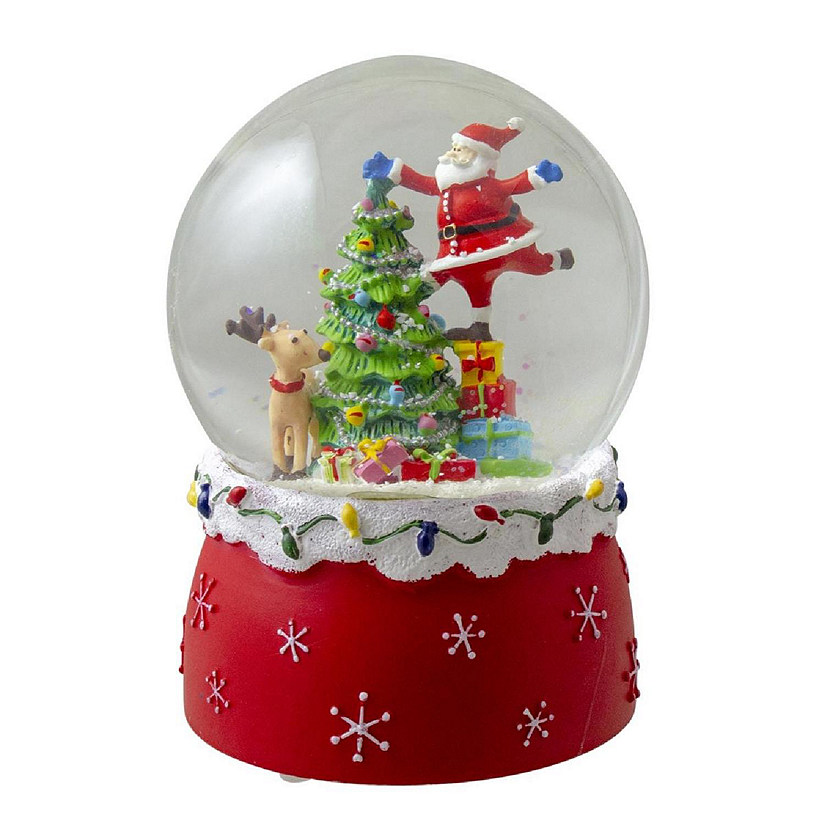 6 Santa Decorating a Christmas Tree Musical Snow Globe Tabletop Decoration Image