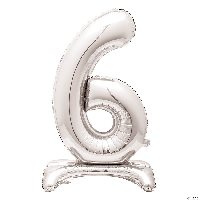 6-Shaped Silver Number 30" Mylar Stand-Up Balloon Image