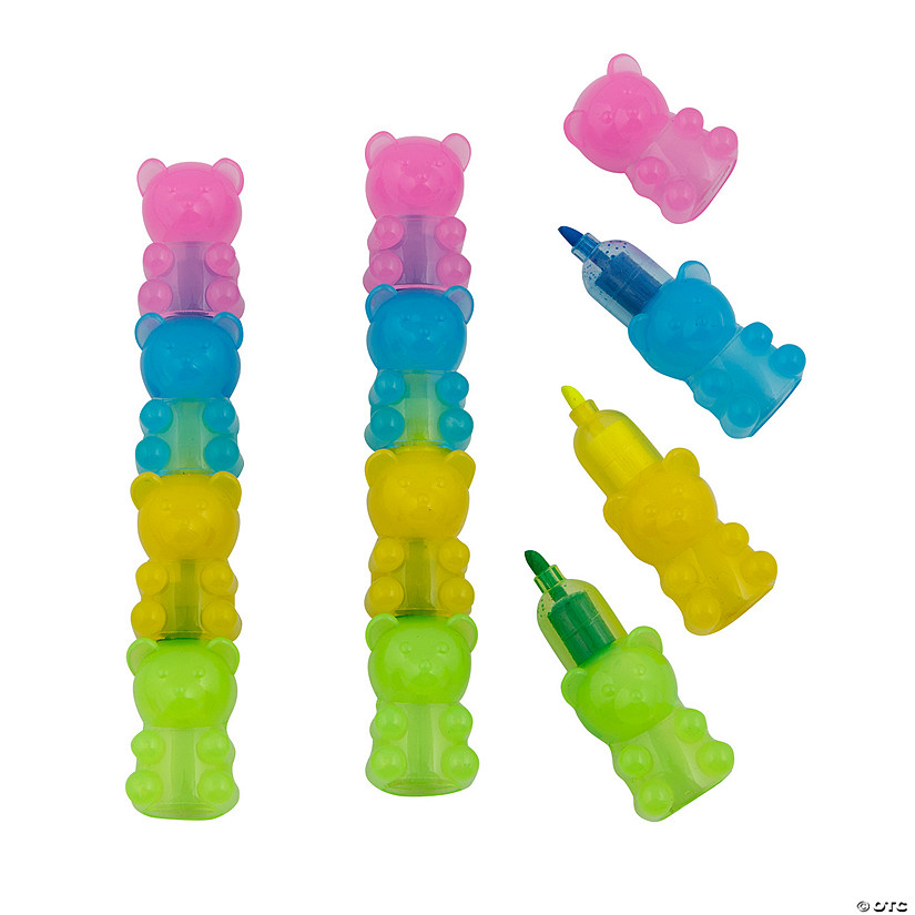 6" Stackable Multi-Colored Bears Highlighters - 12 Pc. Image