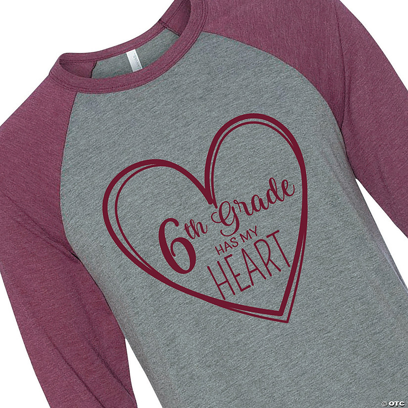 6<sup>th</sup> Grade Has My Heart Adult&#39;s Baseball T-Shirt Image