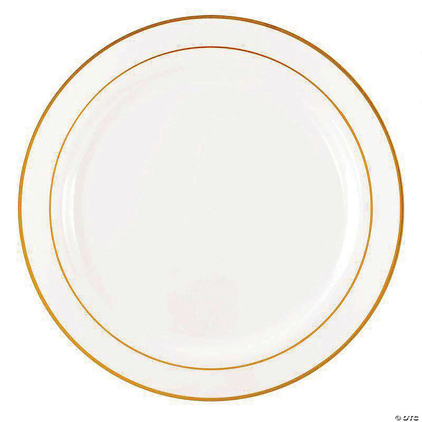 6" White with Gold Edge Rim Plastic Pastry Plates (110 Plates) Image