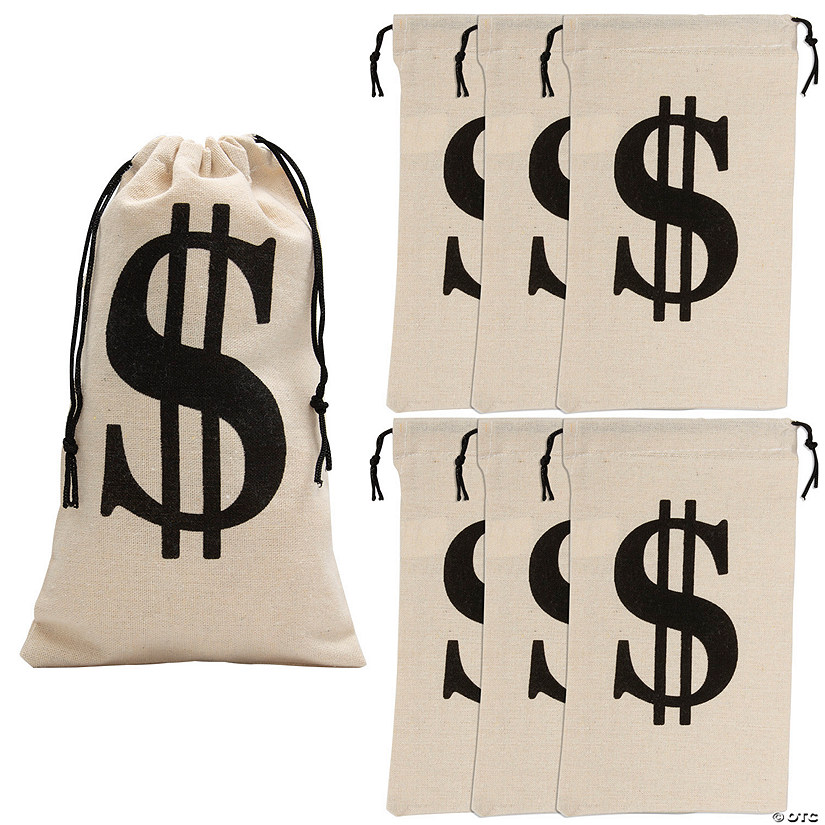 6" x 10" Large Dollar Sign Polyester Drawstring Bags - 6 Pc. Image