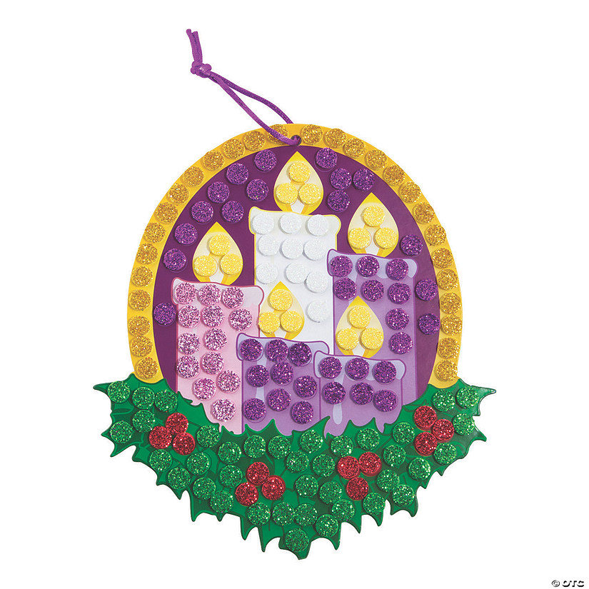 6" x 11" Mosaic Advent Candle Purple & Green Foam Craft Kit- Makes 12 Image