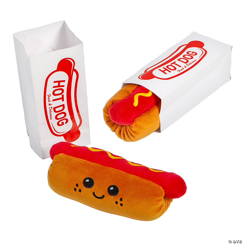 6&quot; x 2 1/4&quot; Stuffed Fast Food Smiling Hotdog Characters - 12 Pc. Image
