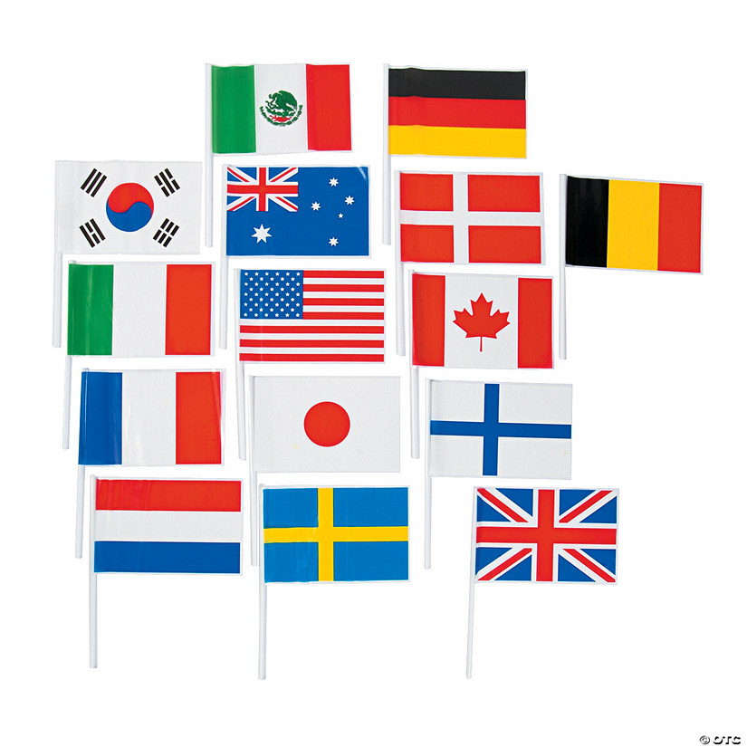 6" x 4" Bulk 72 Pc. Small Plastic Flags of All Nations Flags Image