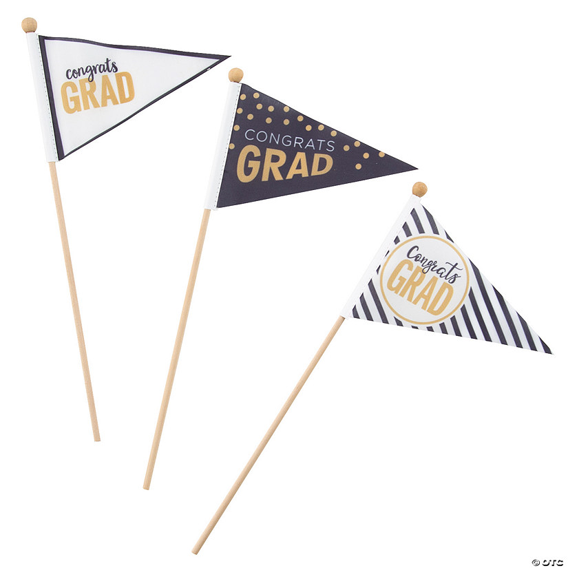 6" x 4" Small Congrats Grad Polyester Flags on Sticks - 12 Pc. Image