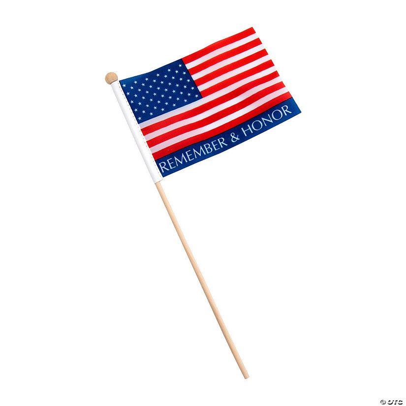 6" x 4" Small Memorial Day Cloth Flags on Wooden Sticks - 12 Pc. Image