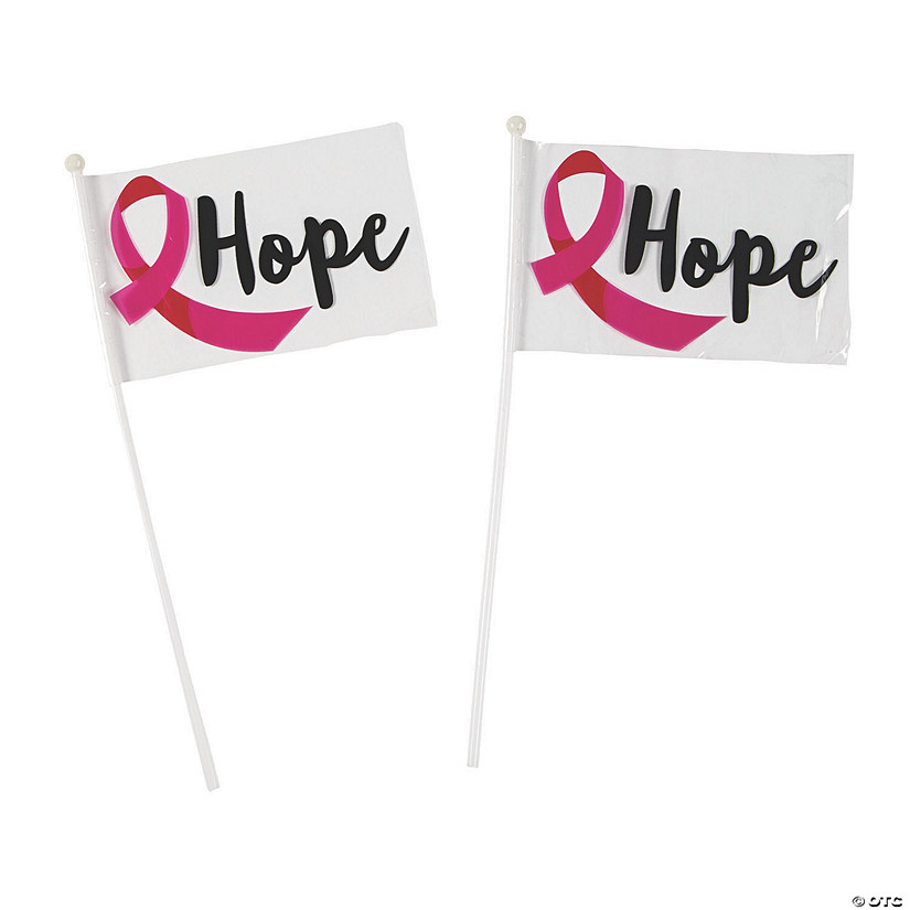 6" x 4" Small Plastic Pink Ribbon Flags - 12 Pc. Image