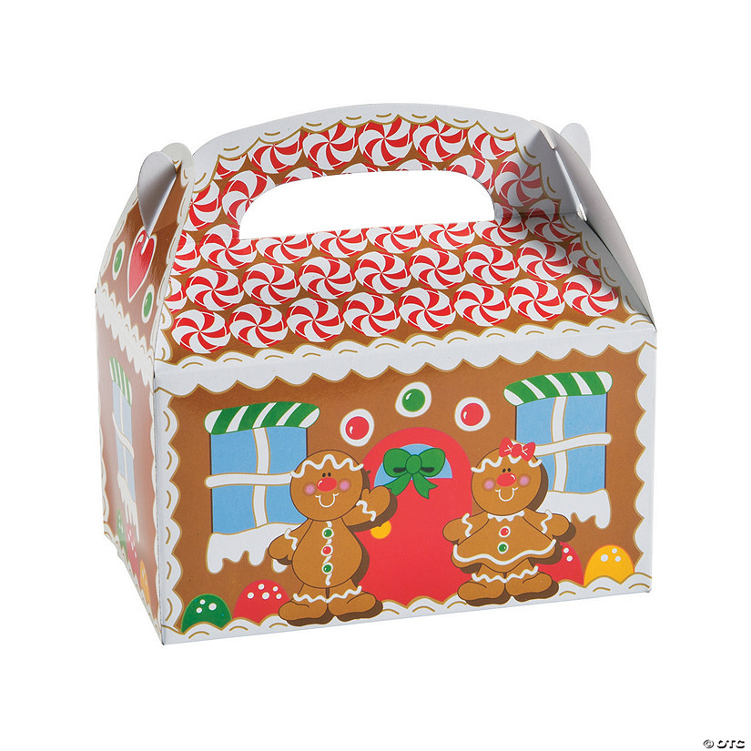 6" x 5" Gingerbread House Multicolor Cardstock Favor Boxes - 12 Pc. Image