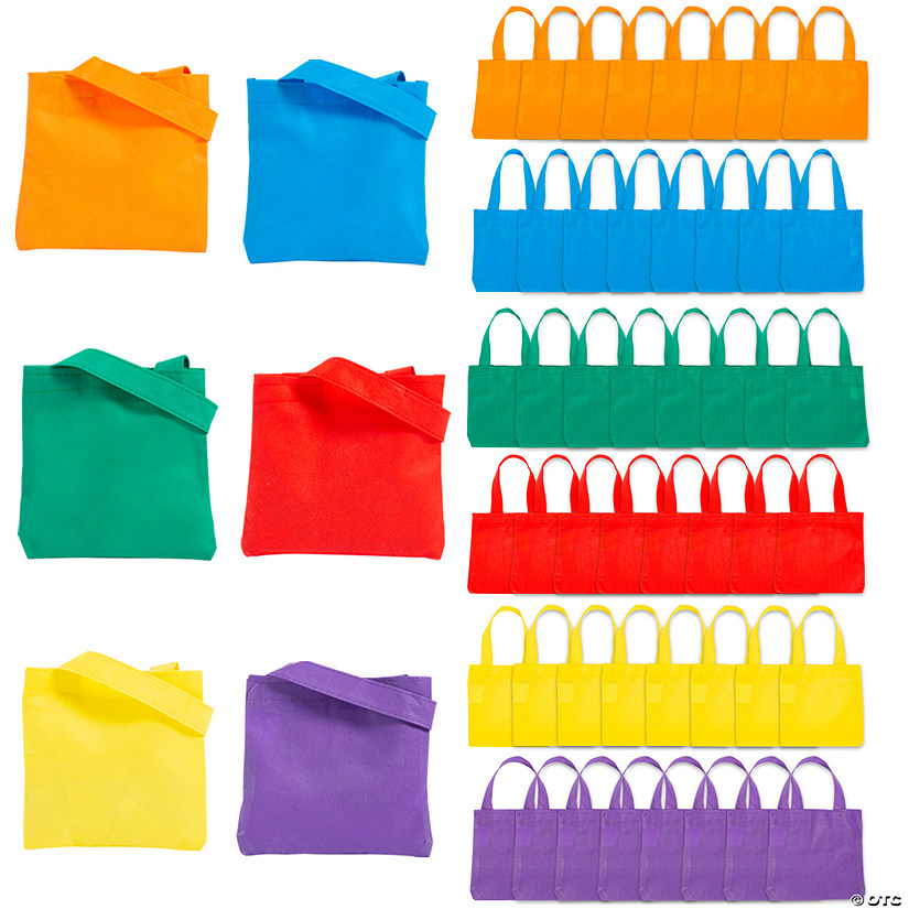 6" x 6" Bulk 72 Pc. Mini Bright Color Nonwoven Tote Bags Image