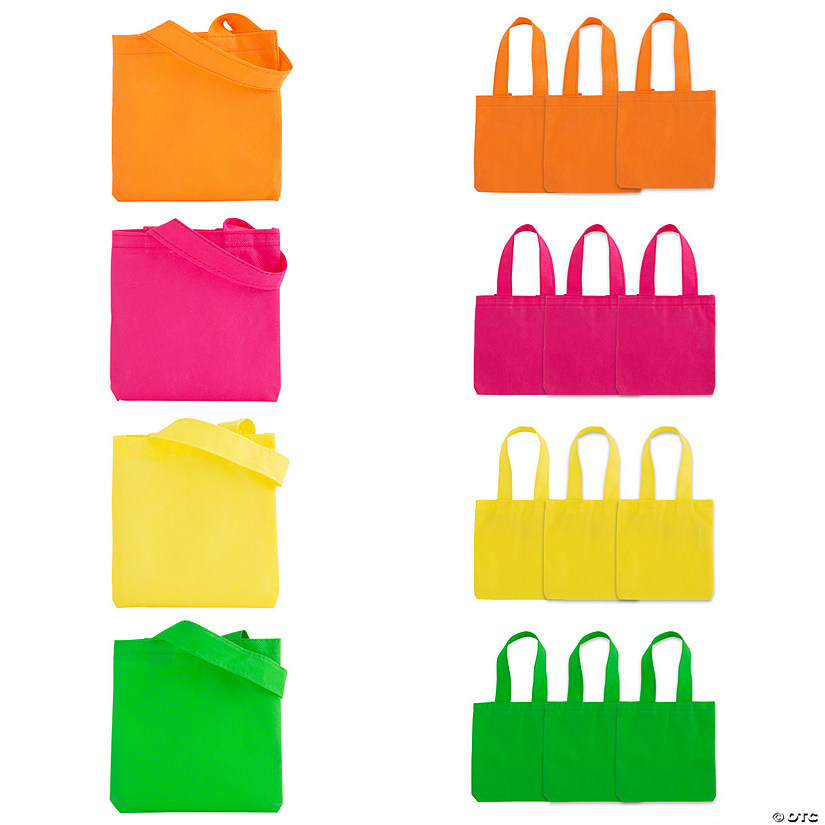 6" x 6" Mini Nonwoven Neon Tote Bags - 12 Pc. Image