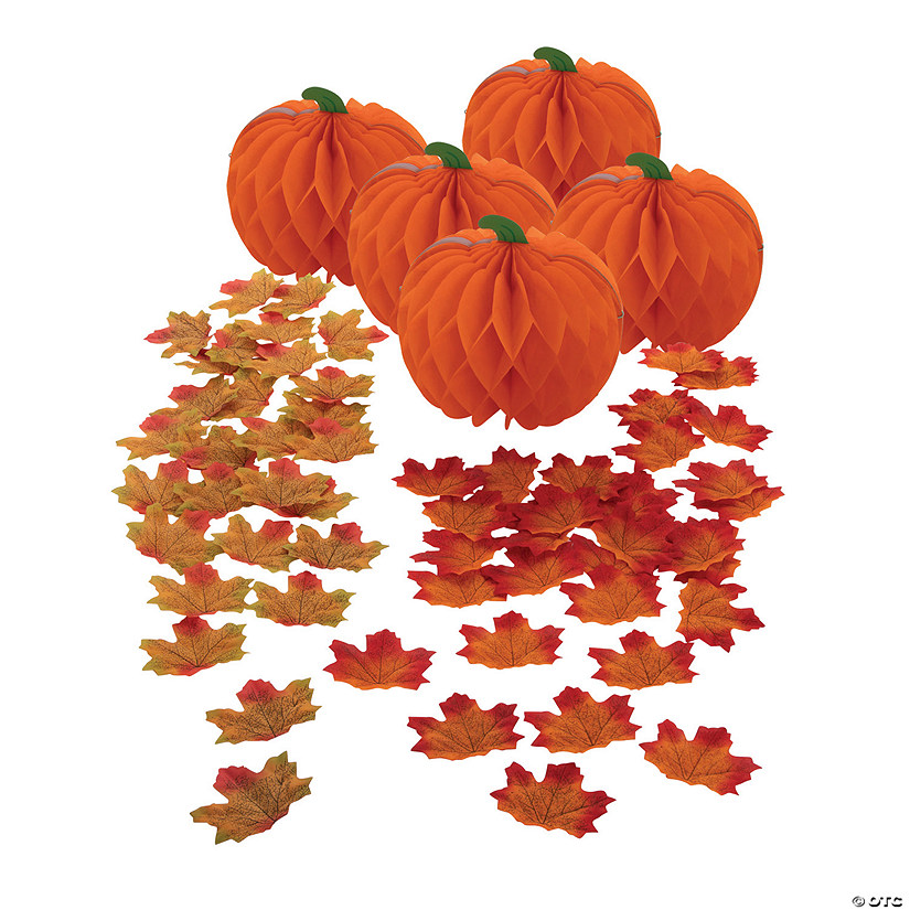 6" x 7 1/2 Pumpkin Honeycomb & Fall Leaves Centerpieces for 5 Tables Image