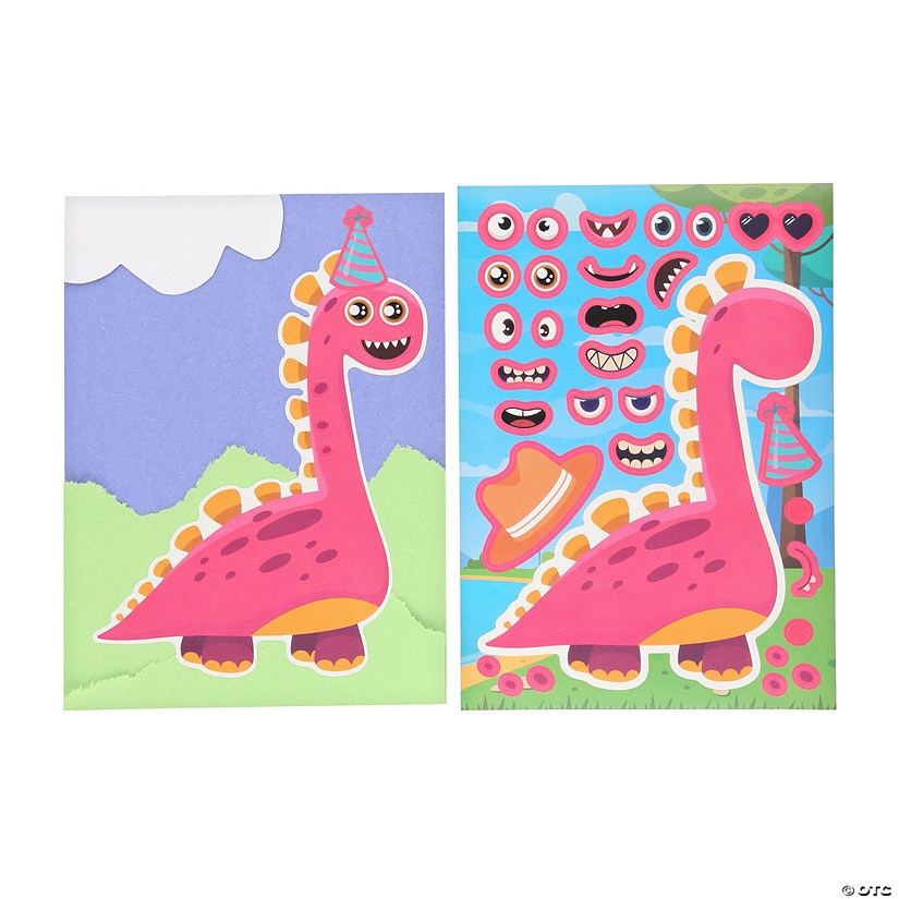 6" x 8 1/4" Bulk 48 Pc. Make-a-Face Dinosaur Sticker Sheets Image