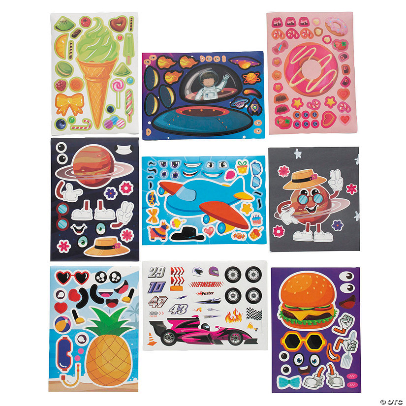 6" x 8 1/4" Bulk 48 Pc. Make-a-Face Sticker Sheets Assortments Image