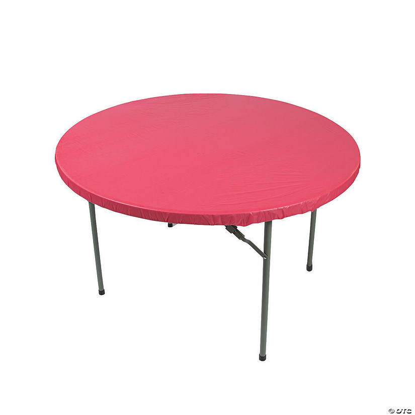 60" Classic Red Solid Color Fitted Round Disposable Plastic Tablecloth Image