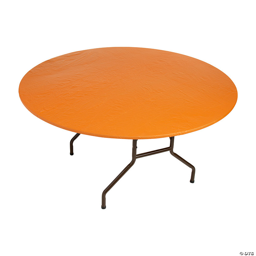60" Orange Fitted Round Plastic Tablecloth Image