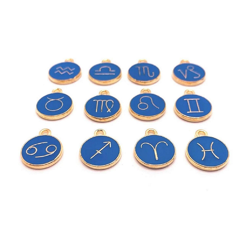 60 Pcs Blue Round Zodiac Charms Image