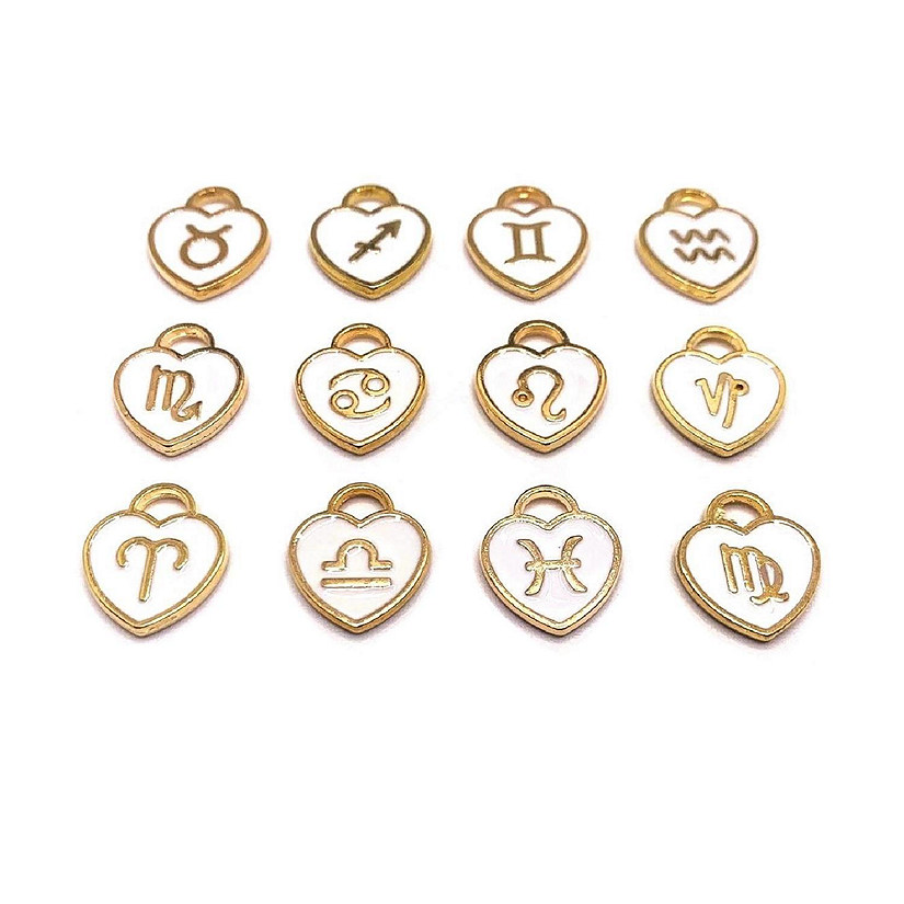 60 Pcs White Astrology Heart Charms Image