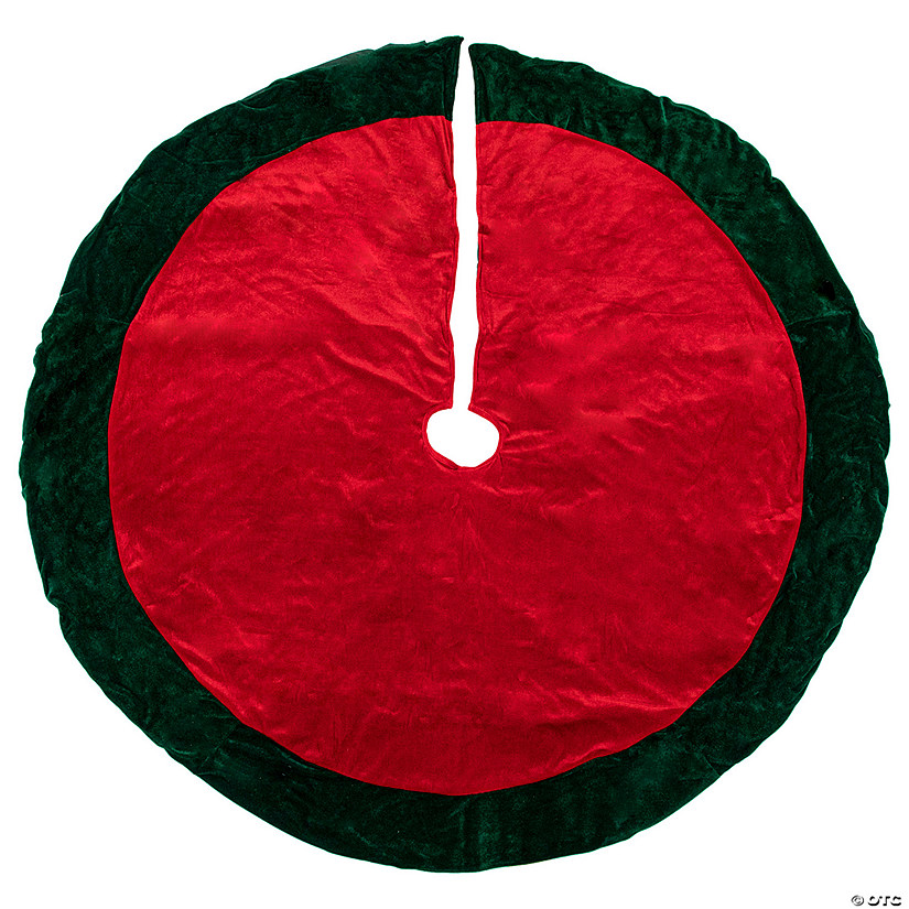 60" Red Traditional Christmas Tree Skirt with Green Border Trim Image