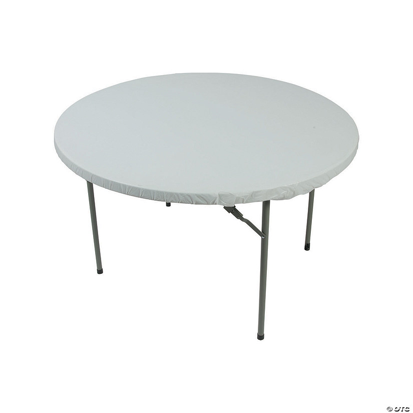 60" White Fitted Round Disposable Plastic Tablecloth Image