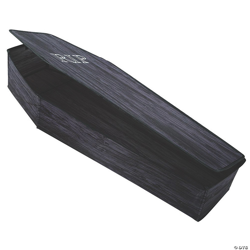 60" Wooden-Look Black Coffin With Lid Polyester Halloween Decoration Image