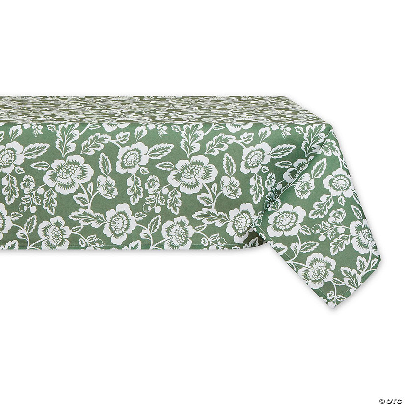 60" X 84" Artichoke Green  Floral Print Outdoor Tablecloth Image