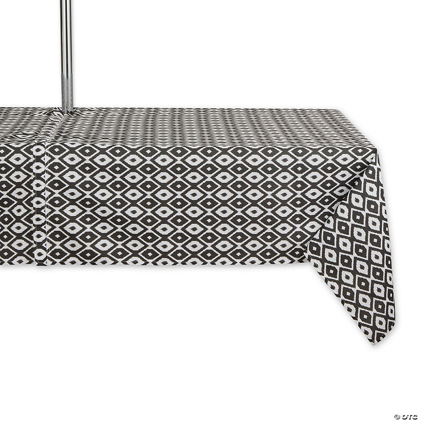 60" X 84" Black Ikat Outdoor Tablecloth With Zipper Image