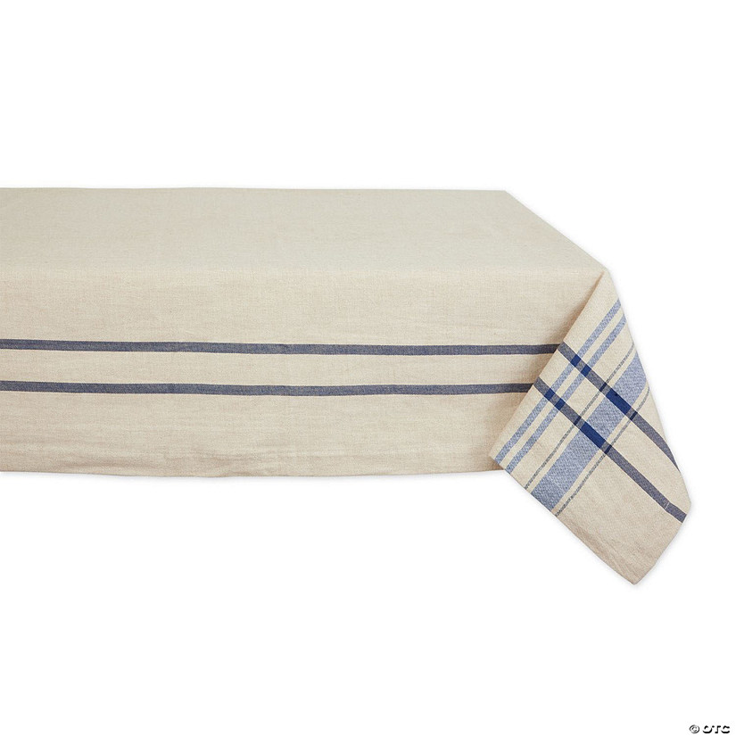 60" X 84" Nautical Blue French Stripe Tablecloth Image
