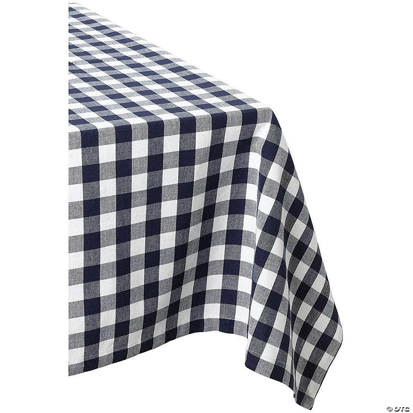 60" X 84" Navy/White Checkers Tablecloth Image
