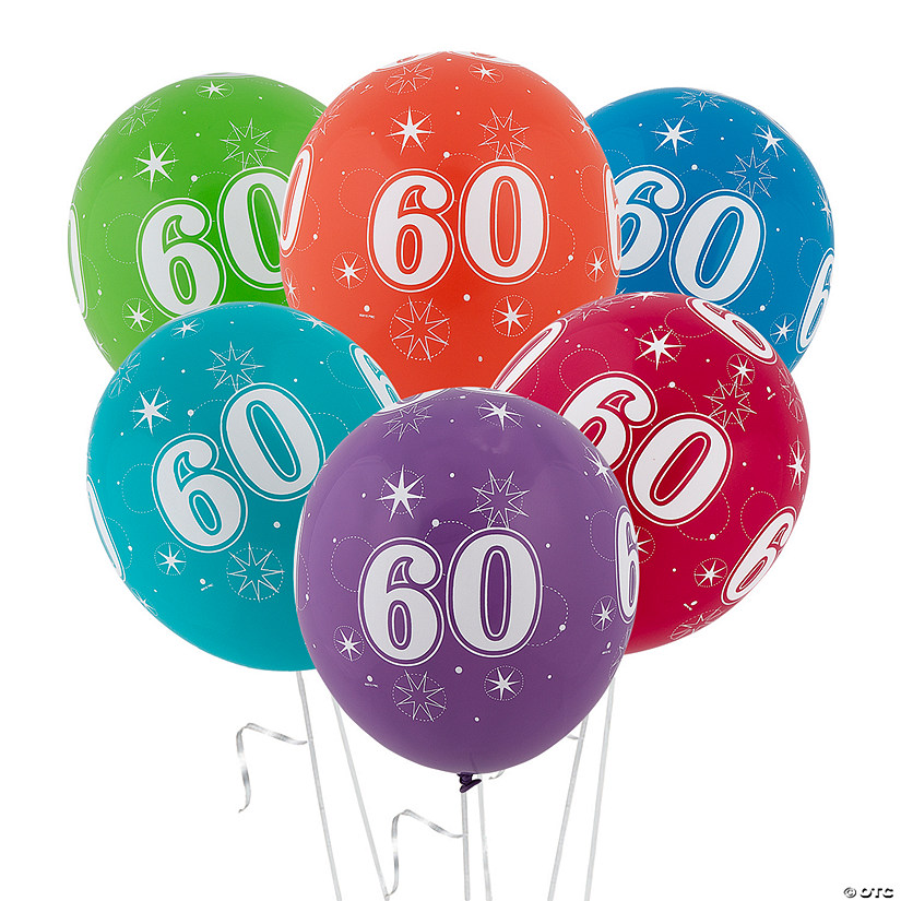 60th Birthday Sparkle 11" Latex Balloon Assortment - 6 Pc. Image