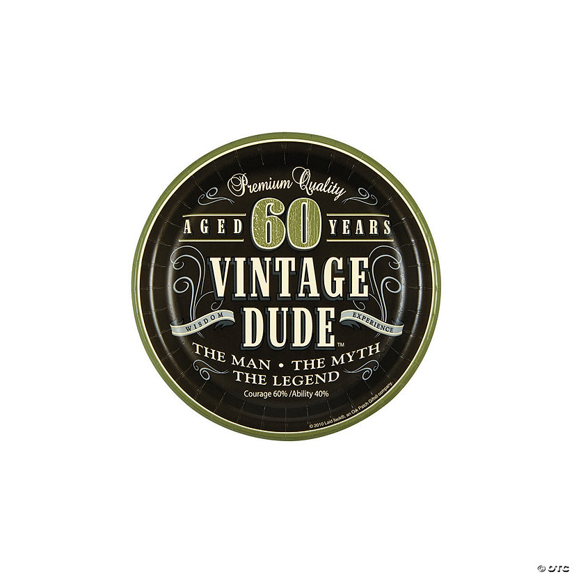 60th Birthday Vintage Dude Paper Dessert Plates - 8 Ct. Image