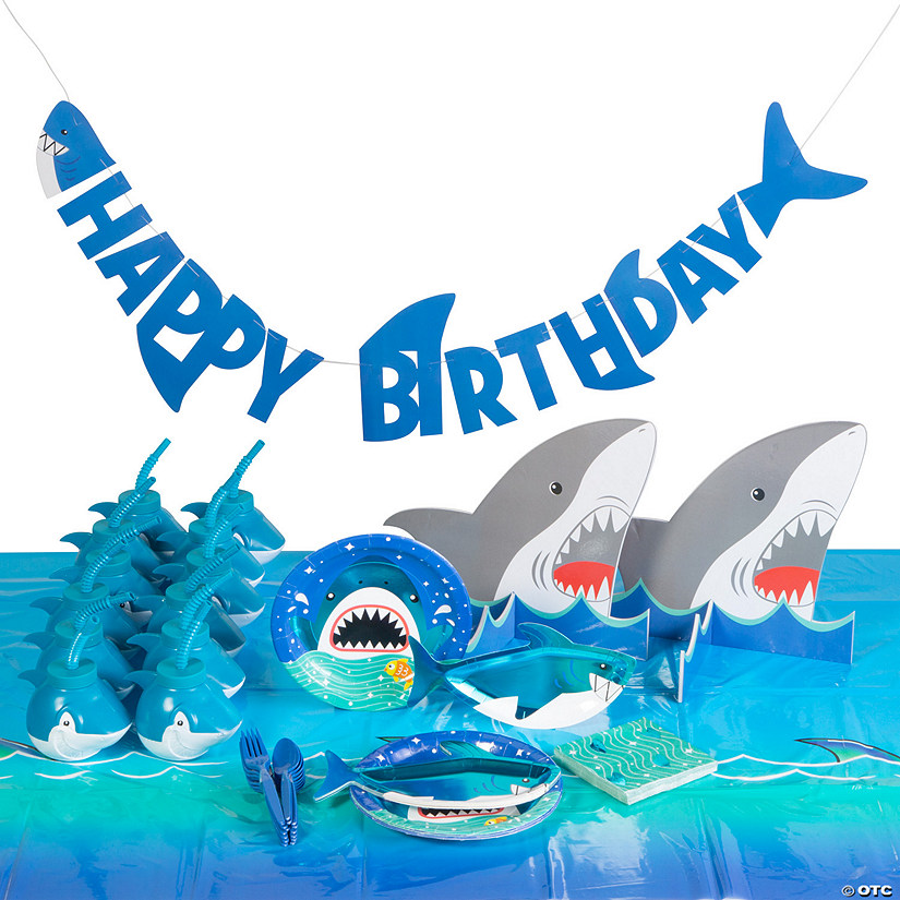 64 Pc. Jawsome Shark Party Tableware Kit for 8 Guests Image