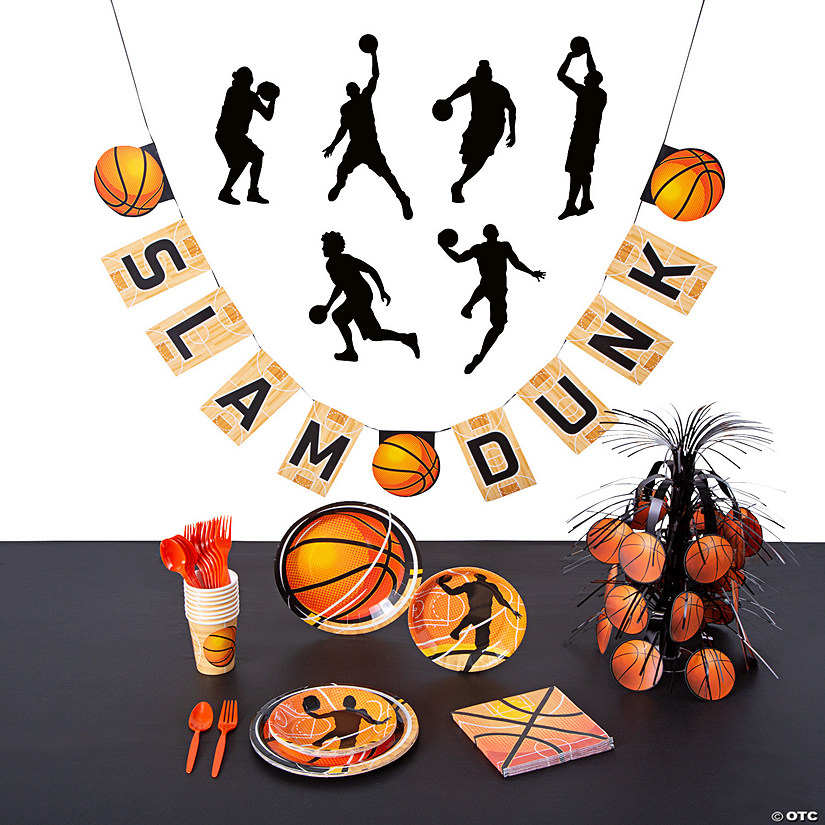 65 Pc. Basketball Party Tableware Kit for 8 Guests Image