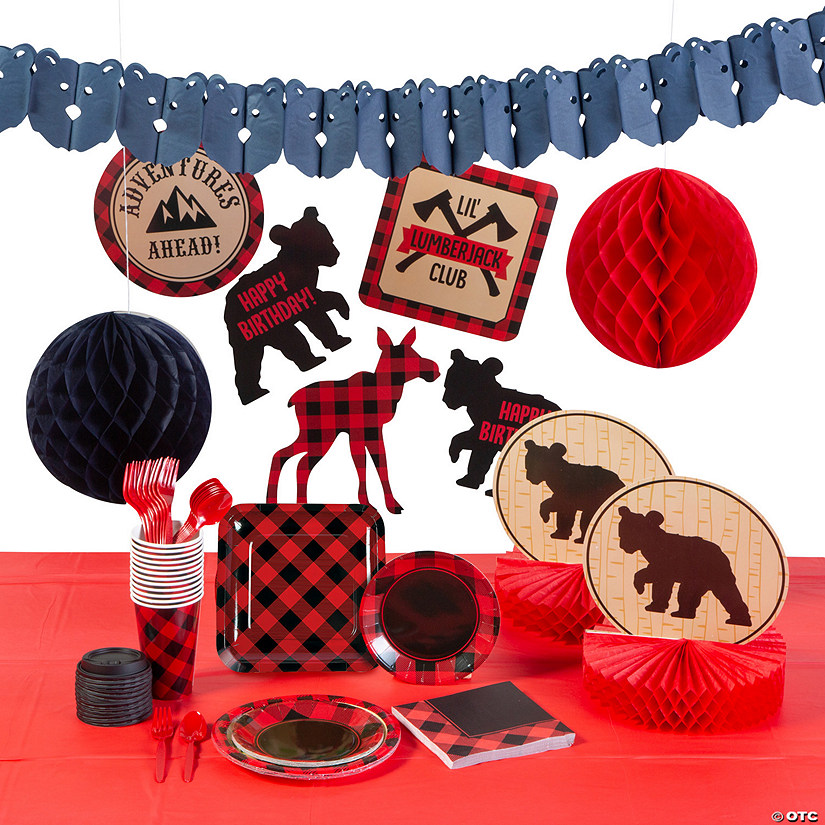 67 Pc. Buffalo Plaid Birthday Party Tableware Kit for 8 Guests Image